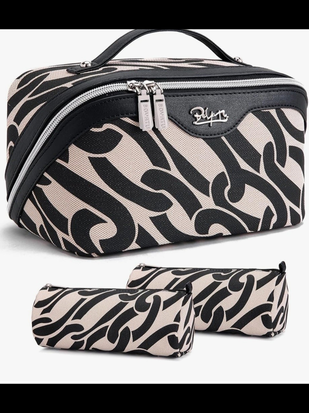 Dagne Dover Black & Cream Printed Cosmetic Travel Organizer